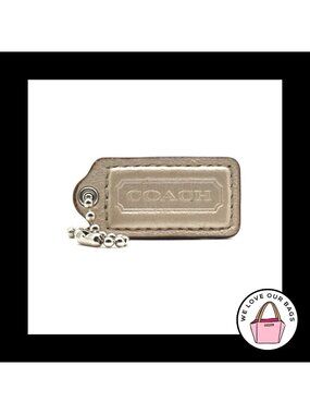 2" Medium COACH Pearl Beige Leather Nickel Key Fob Bag Charm Keychain Hang Tag